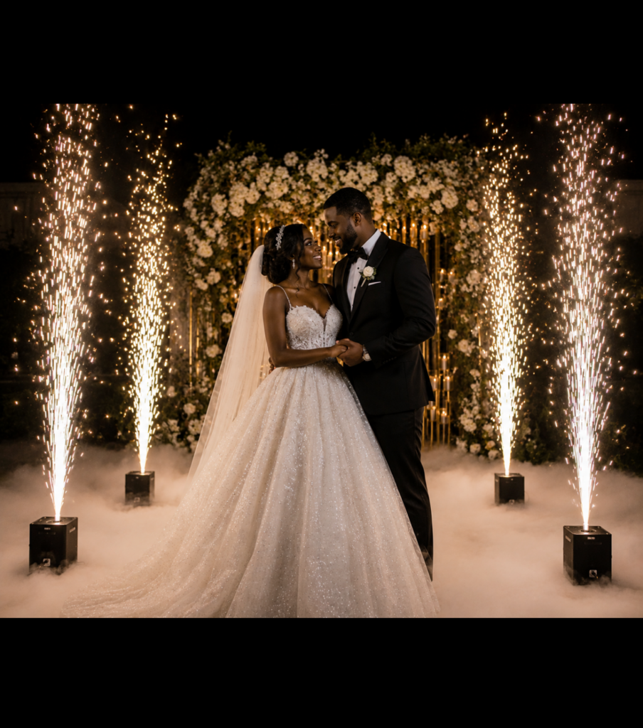 Cold sparkler fountain rental concept for a wedding