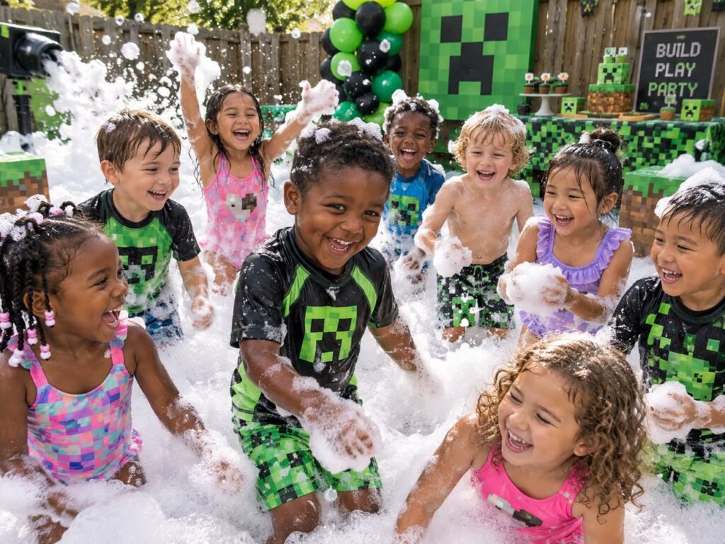 Children enjoying a themed foam party